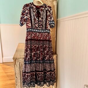 Kate Spade Burgundy and Navy Floral Midi Dress NWT Size 8